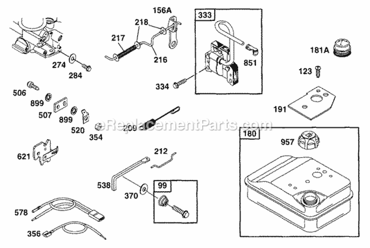 Controls Elect Fuel Tank Diagram and Parts List for 090112-0002-99  Briggs and Stratton Engine